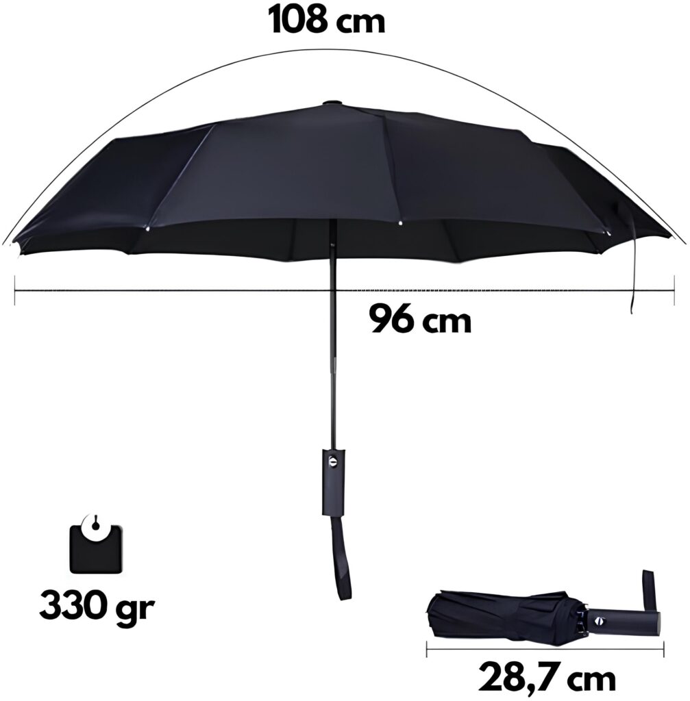 Fiber 8 Telli Rüzgara Dayanıklı Katlanabilir Tam Otomatik Siyah Cep Şemsiye